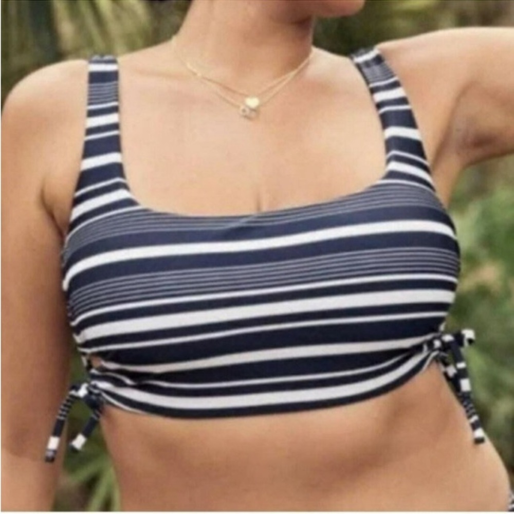 American Eagle Outfitters Navy and White Striped Bikini Top